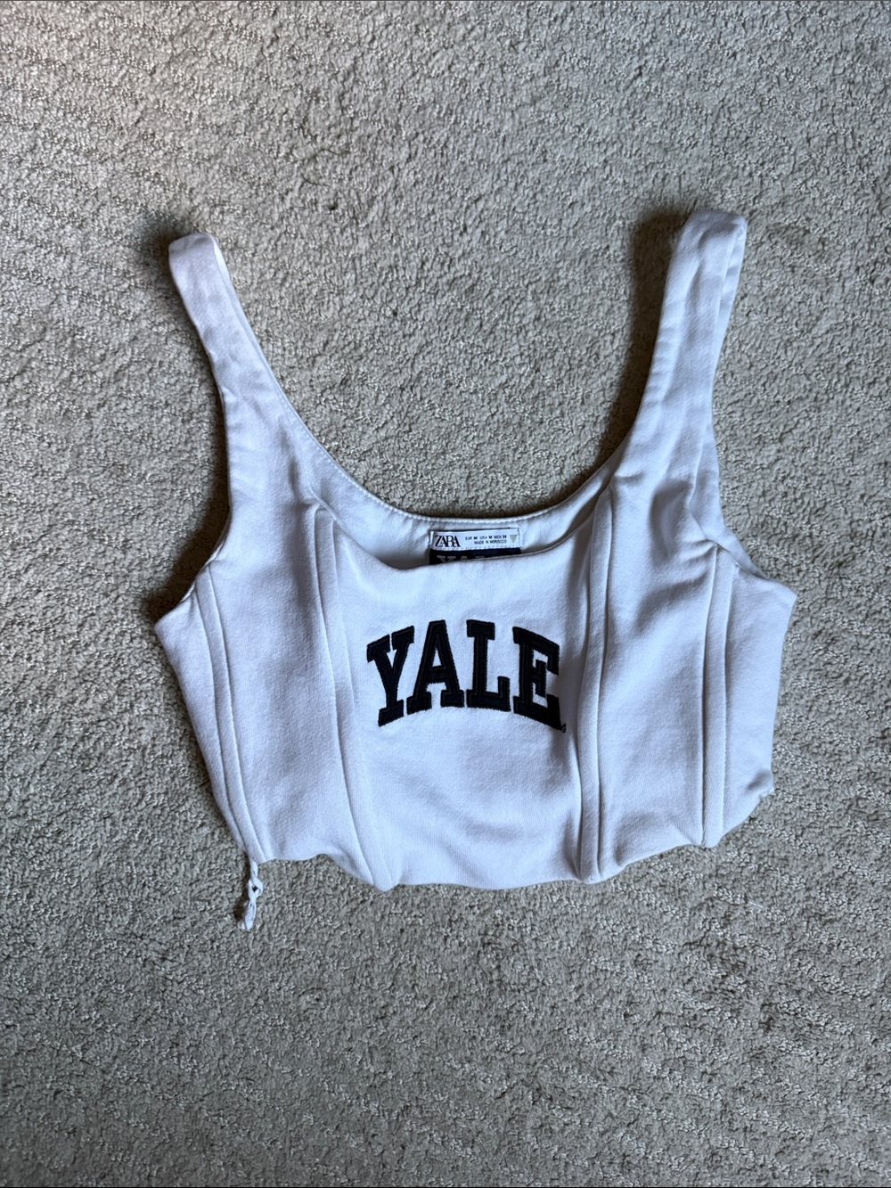 Zara White Cropped Tank with Black YALE Lettering